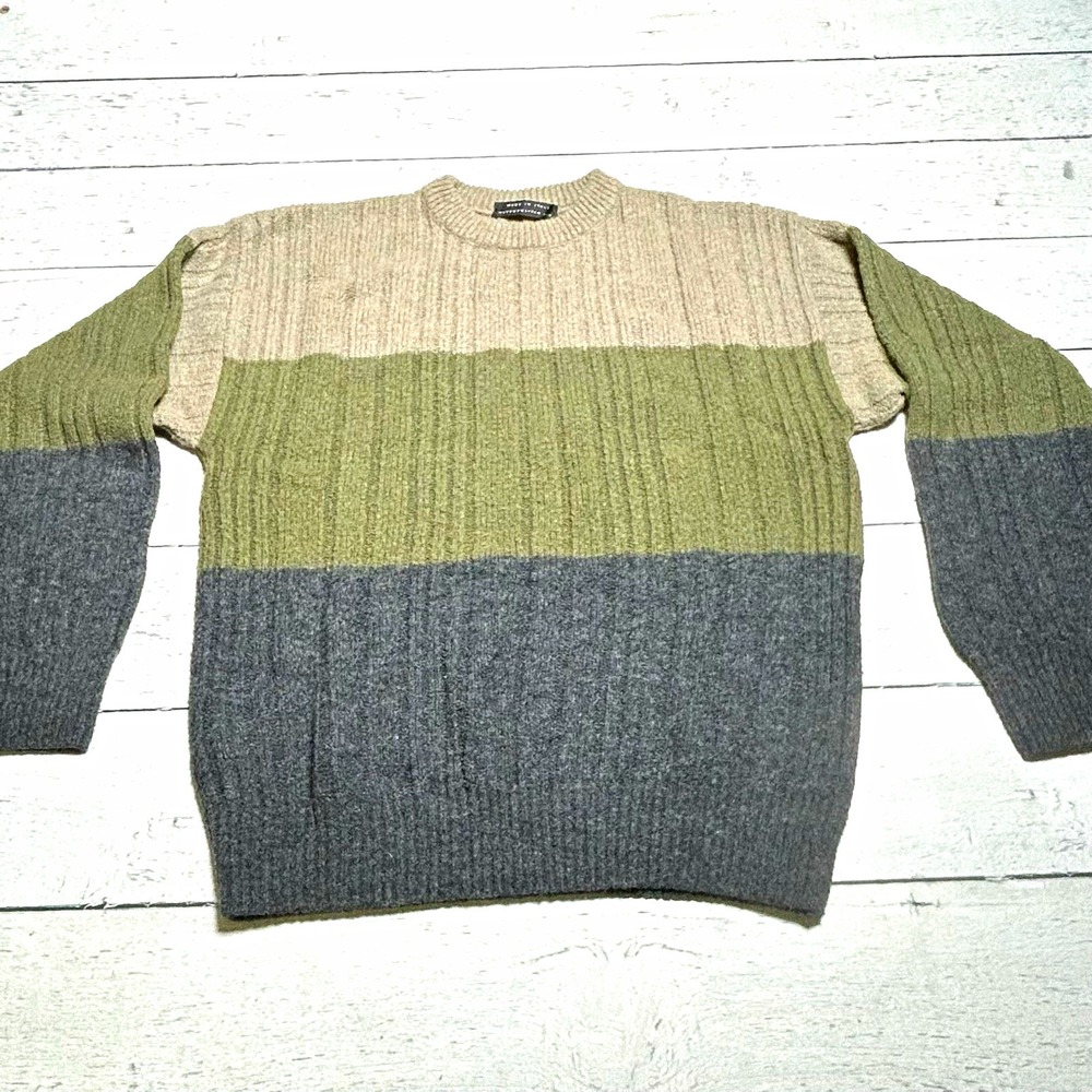 Metropolitan V.H. Made in Italy Mens Colorblock Cable-Knit Wool Sweater L